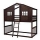 preview thumbnail 8 of 9, Twin Over Twin Bunk Bed With Ladder, House-shaped Bed with Windows, Pine Wooden Bed Frame with Guardrails, Brown