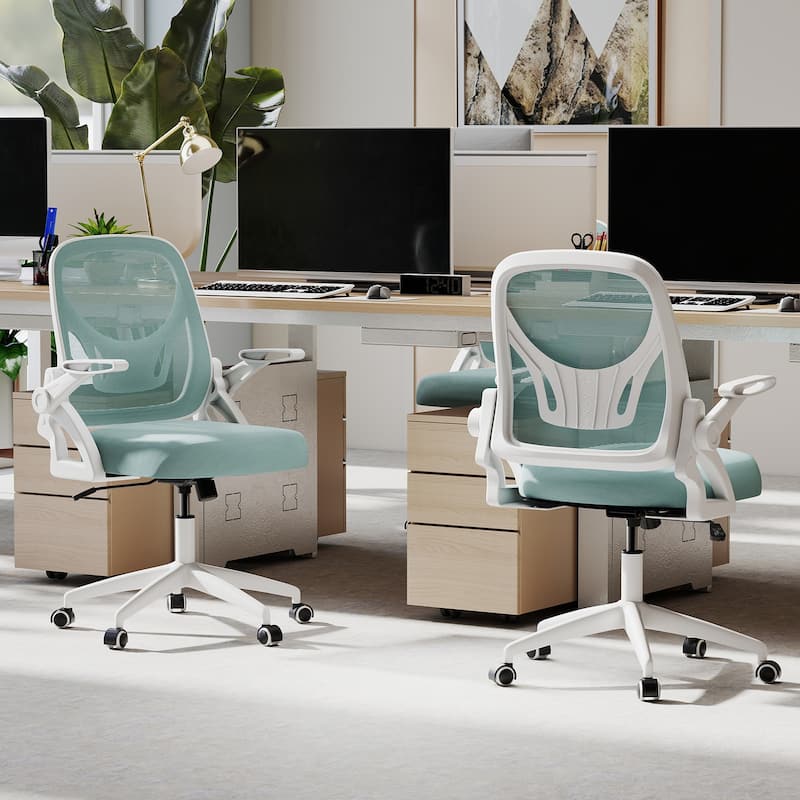 Breathable Mesh Adjustable Desk Chair with Lumbar Support and Sponge Cushion Flip-up Armrests - 25" x 25" x 36"-39"