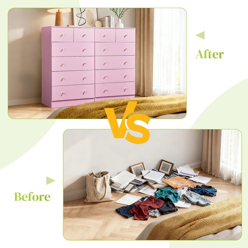6-Drawer Large Dresser For Bedroom And Chest Of Drawers With Sturdy Construction Wood Storage Organizer For Closet