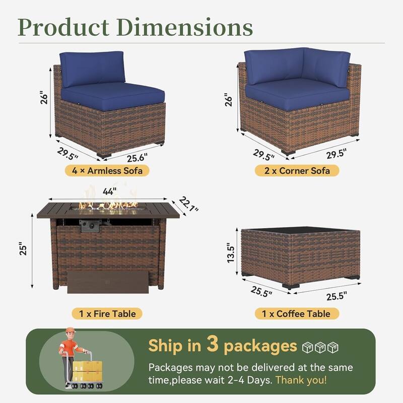 AOXUN Wicker Rattan Outdoor Sectional Sofa Set with Coffee Table