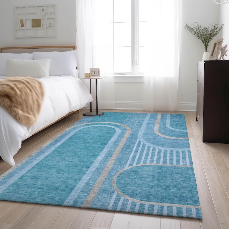 Premium Washable Super Soft Contemporary Deco Mayfield Rug - Teal - 8' x 10' - Rectangle
