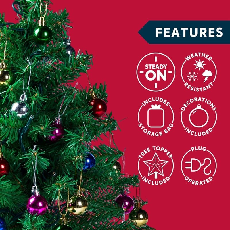 24"/2FT Mini Christmas Tree Tabletop Set with Clear LED Lights, with Star Treetop and Ornaments(Storage Bag Included)