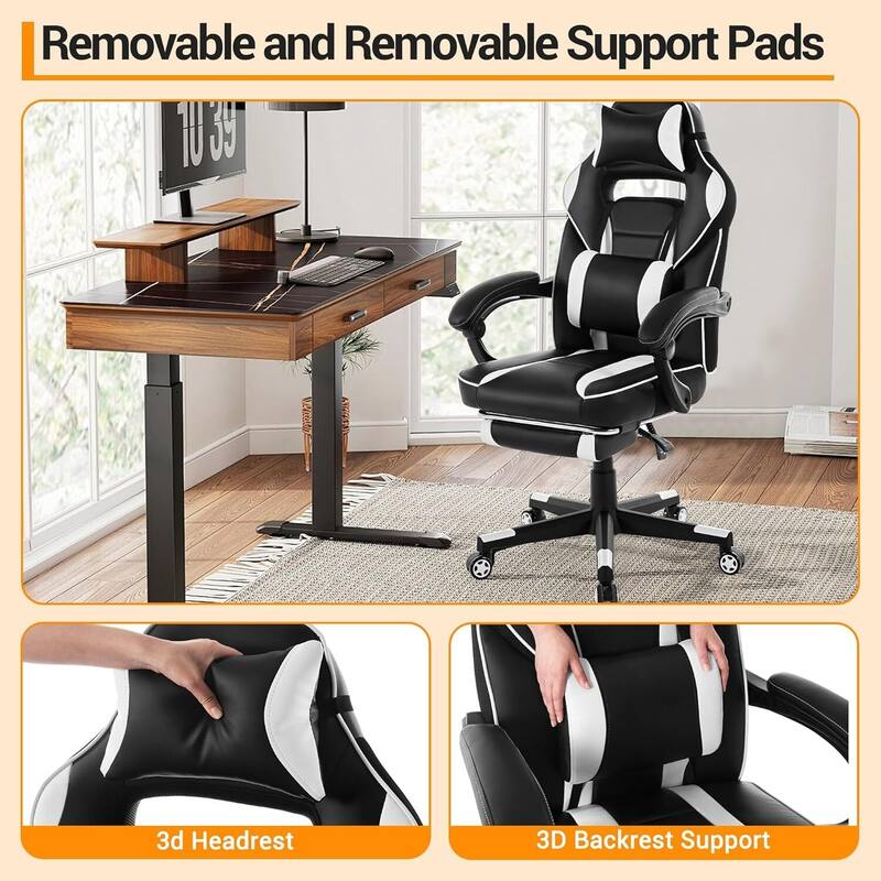 Office Gaming Chair with Footrest Adjustable Headrest for Gaming Working Relaxing