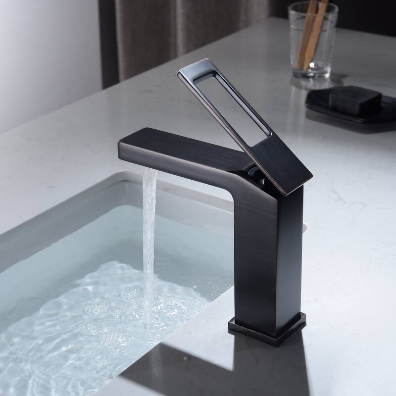 Oil Rubbered Bronze Bathroom Sink Faucet single handle with pop up overflow drain - 7'6" x 9'6"