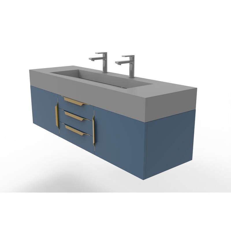 Nile 60" Wall Mounted Bathroom Vanity Set with Gray Solid Surface Top