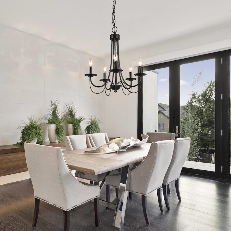 Modern Farmhouse 5-Light Black Chandelier Classic Wheel Lights for Dining Room