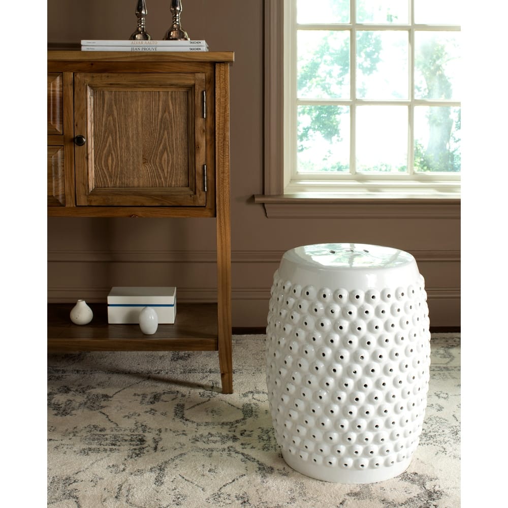 SAFAVIEH Huldah White Nailhead Ceramic Decorative Garden Stool