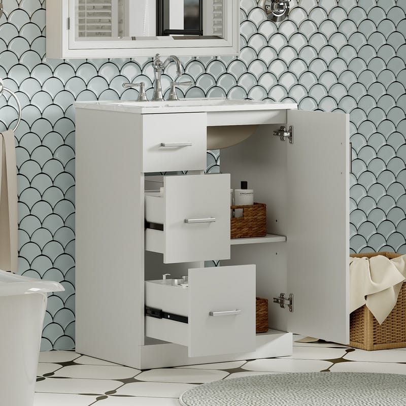 24" Bathroom Vanity with Under-mount Sink, 2 Drawers and Soft-Closing Door