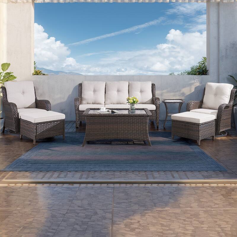 Gymojoy 7 Piece Outdoor Sofa Swivel Rocker Chairs Set - Brown - Beige