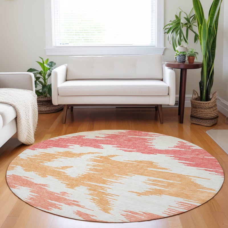 Premium Washable Super Soft Modern Chic Mayfield Rug - Coral - 8' x 8' - Round