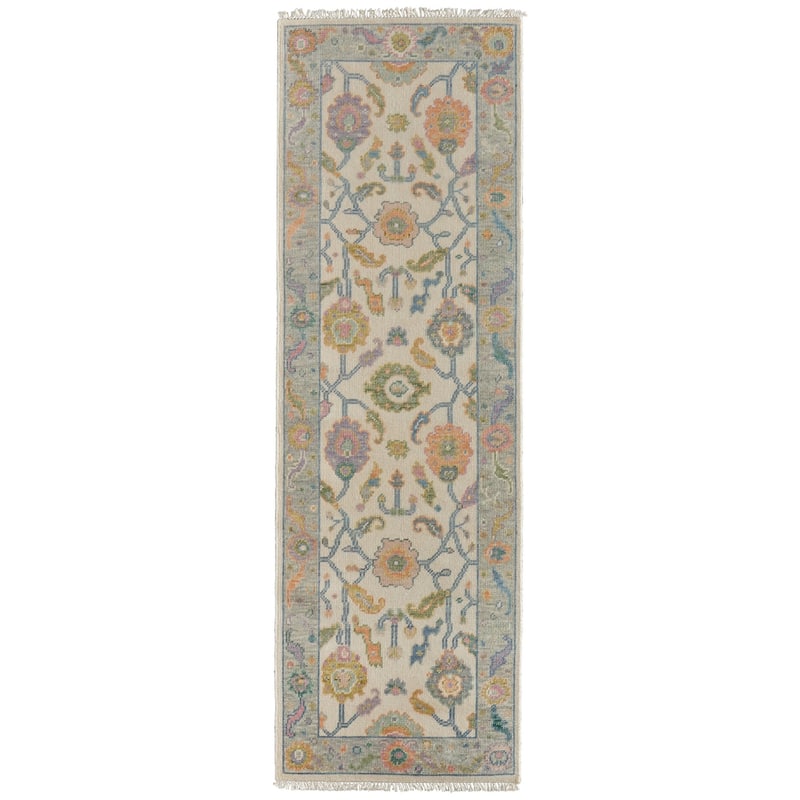Grand Bazaar Larson Hand Knotted Floral & Botanical Transitional Area Rug - 2'6" x 8' - Ivory/Orange/Blue