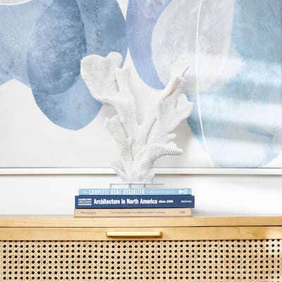 White Polystone Tall Textured Coral Decorative Sculpture with Clear Acrylic Base