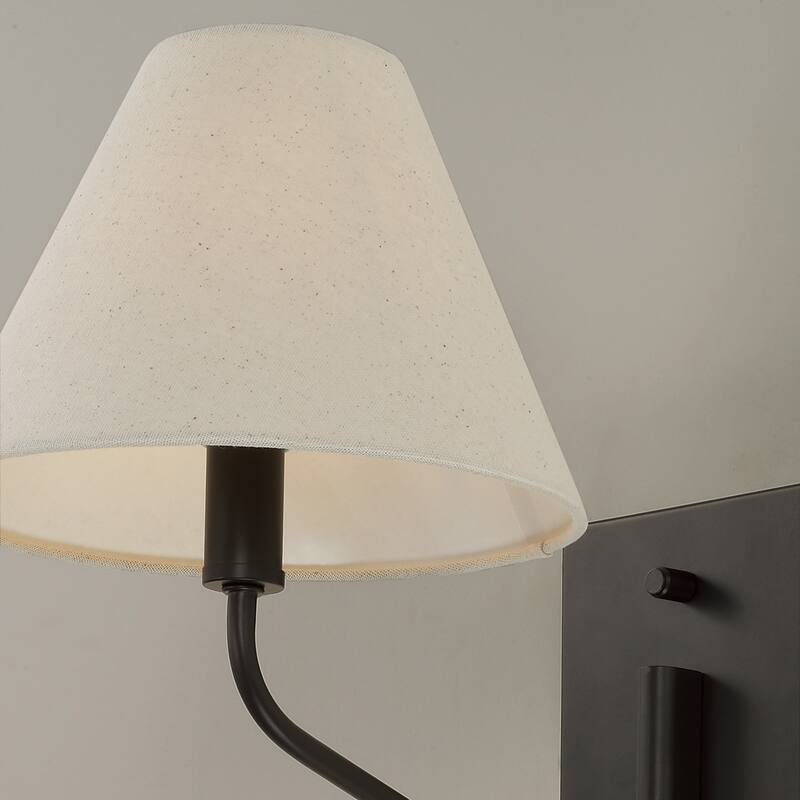 8.5" W x 10.25" H 1-Light Swivel Armed Sconce with Tapered Fabric Shade with Optional Plug-in and Cord Cover