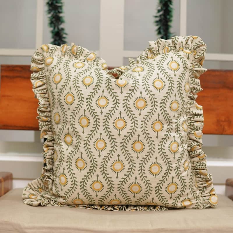 Fabdivine Hand Block Double Side Floral Print Sofa, Couch Decoration Pillow Case