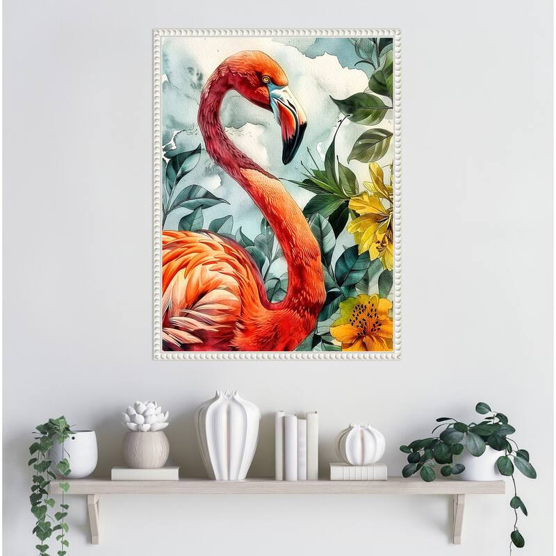 Flamingo in Flowers by Justyna Jaszke Framed Canvas Wall Art