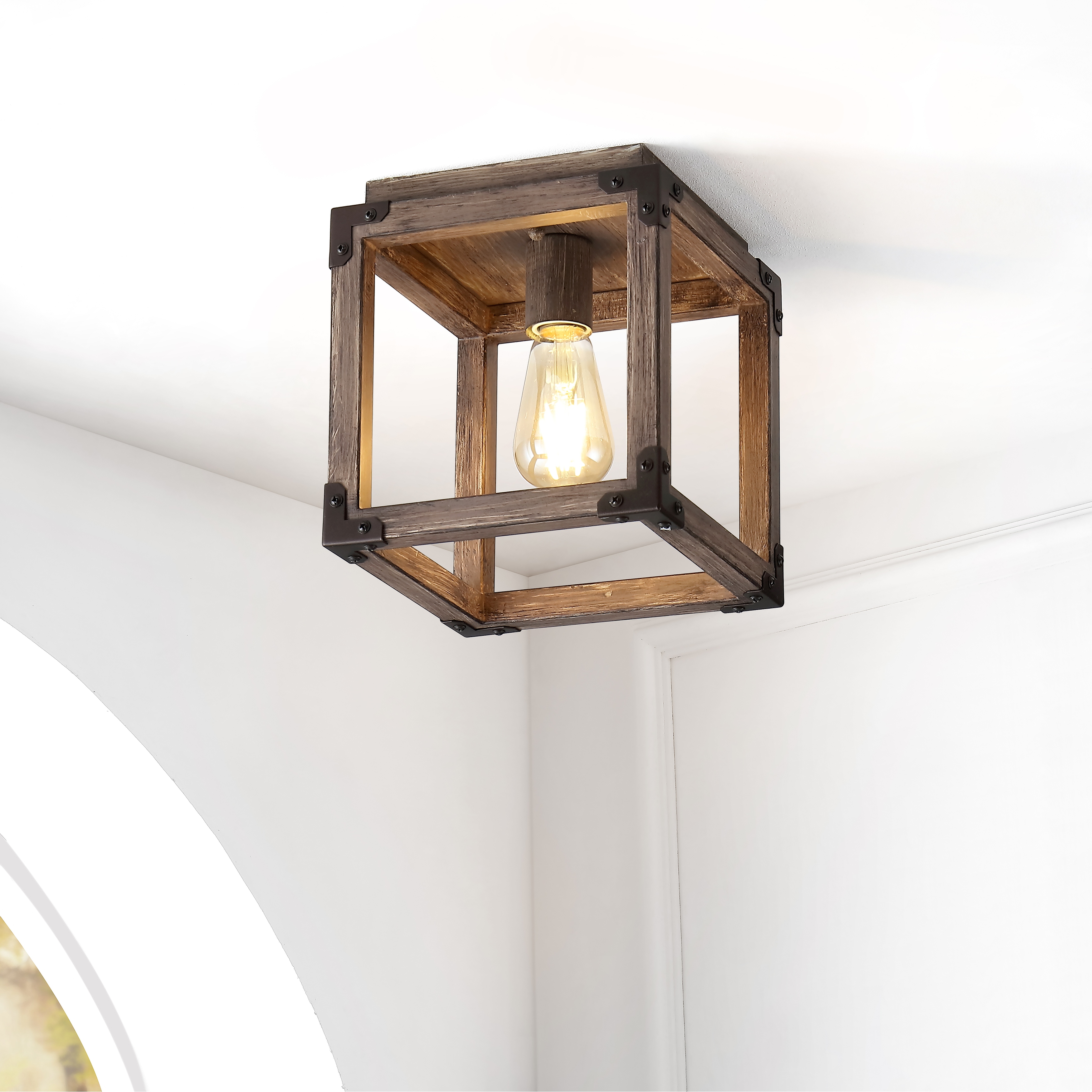 【まにゃ】ライトブラウン Edvivi 100-Watt 1-Light Natural Brown Pendant Light with