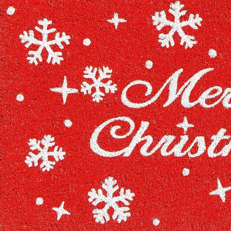 HomeRoots 17" X 29" Red And White Coir Merry Christmas Outdoor Door Mat - 17' X '29
