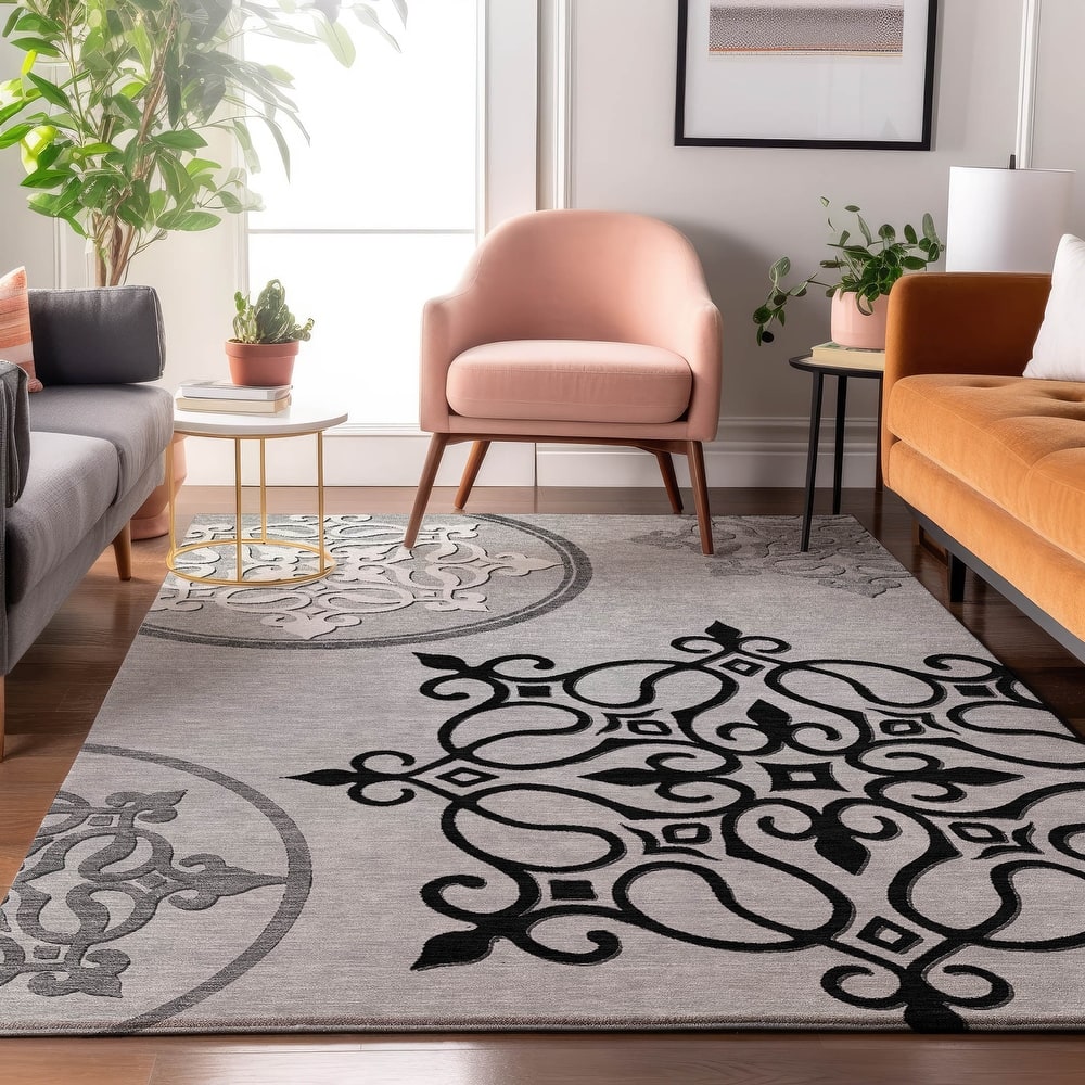 Premium Washable Super Soft Transitional Scroll Mayfield Rug