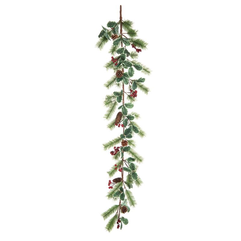 Transpac Artificial 65 in. Green Christmas Retro Holly Garland