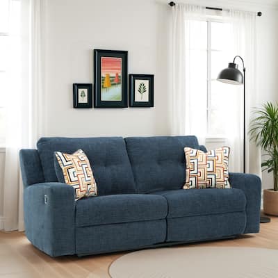 Genna Manual Reclining Sofa, Navy Blue Polyester, 2 Pillows, 87 Inch