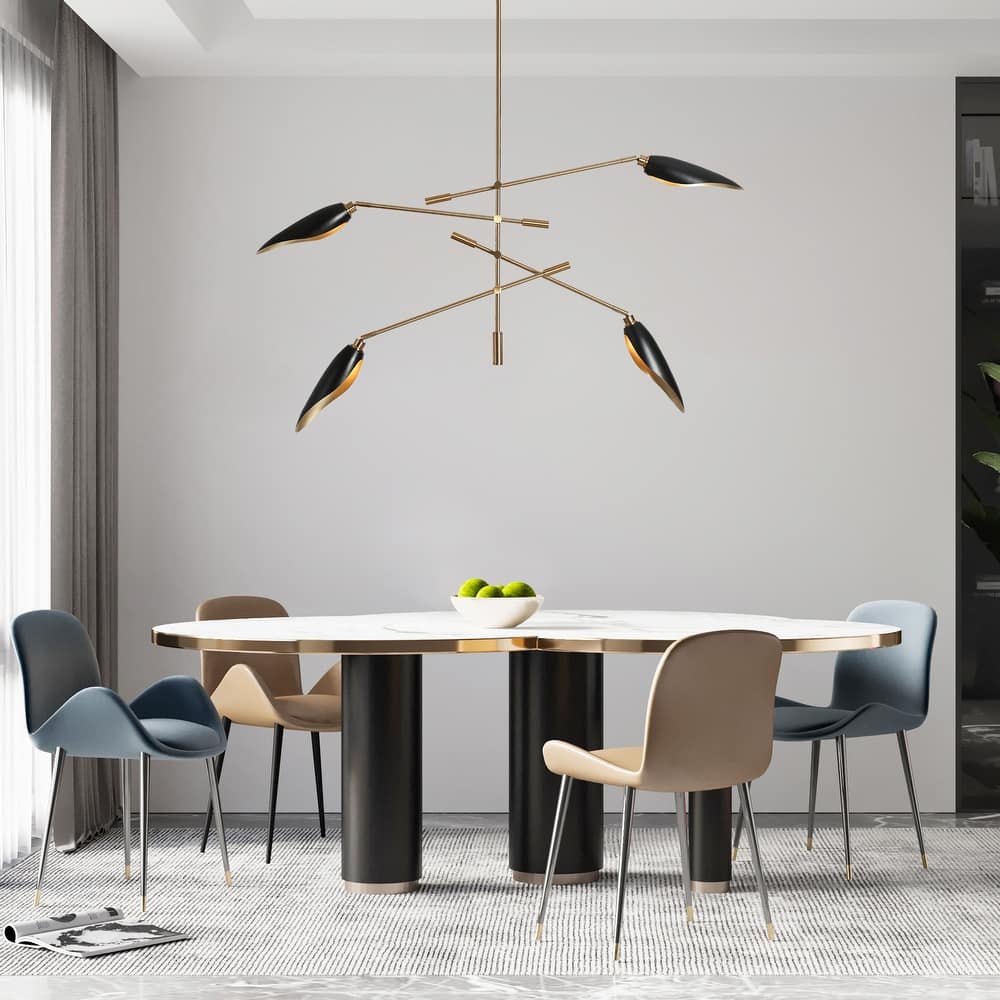 Modern Multi-Light Large Black Gold Sputnik Chandelier Metal Pendant Lights for Dining Room