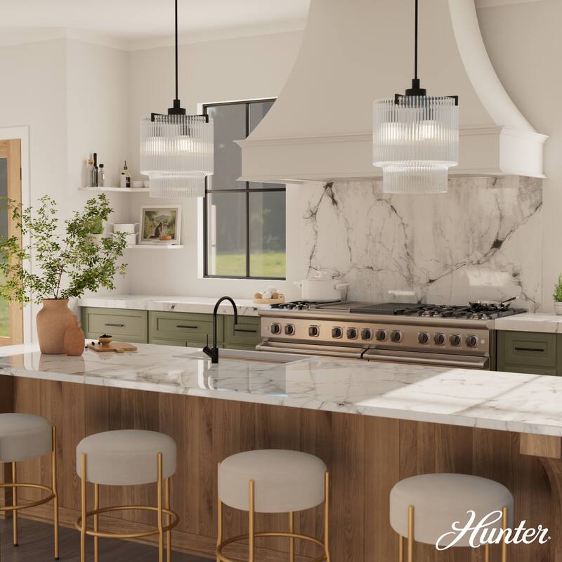 Hunter + Jasmine Roth Ontario Ribbed Glass Pendant Chandelier - Foyer, Dining Room, Kitchen Table or Island - Transitional, Glam