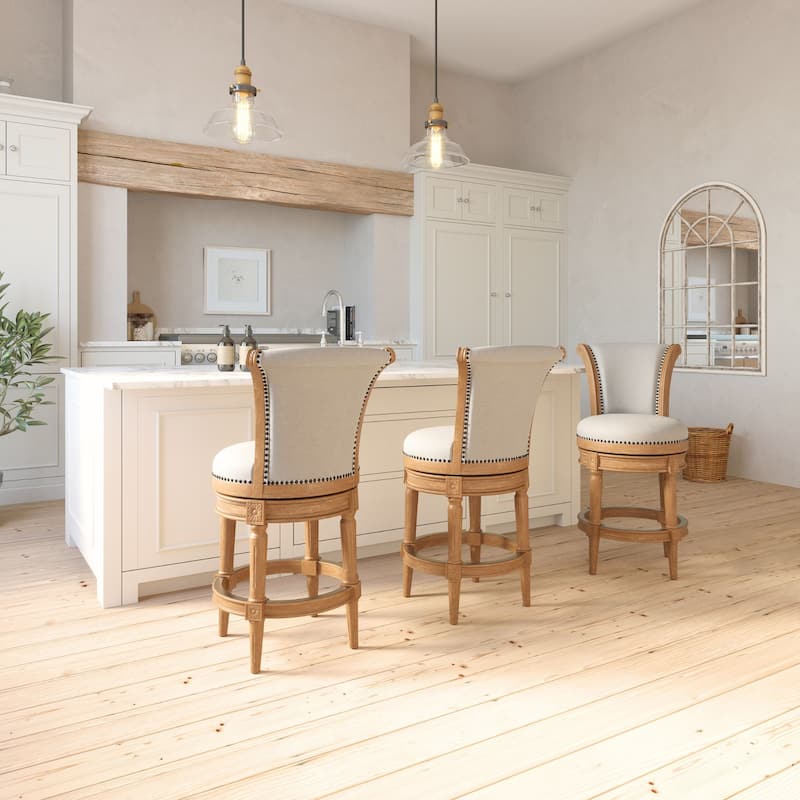 Copper Grove Rijssen Counter-Height Wood Swivel Stool, Faux Leather Seat