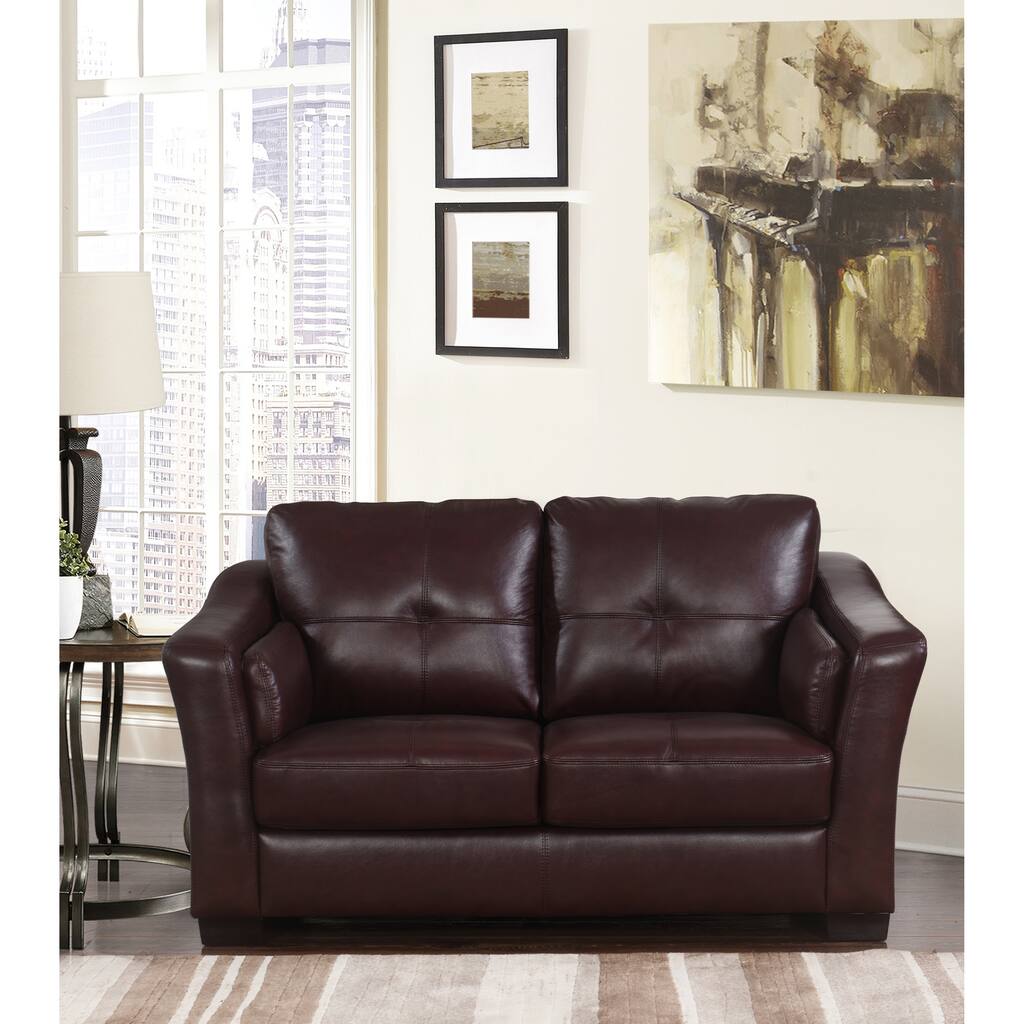 Abbyson Torrance Burgundy Top Grain Leather Loveseat