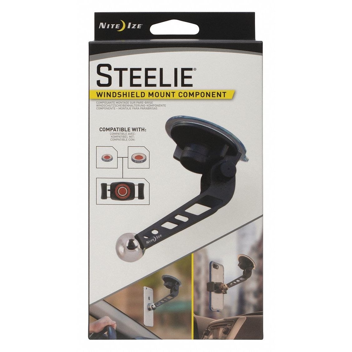 Nite Ize Cell Phone Windshield Mount: Aluminum/Neodymium/Silicone/Stainless Steel, Black STWS-01-R8 - 1 Each