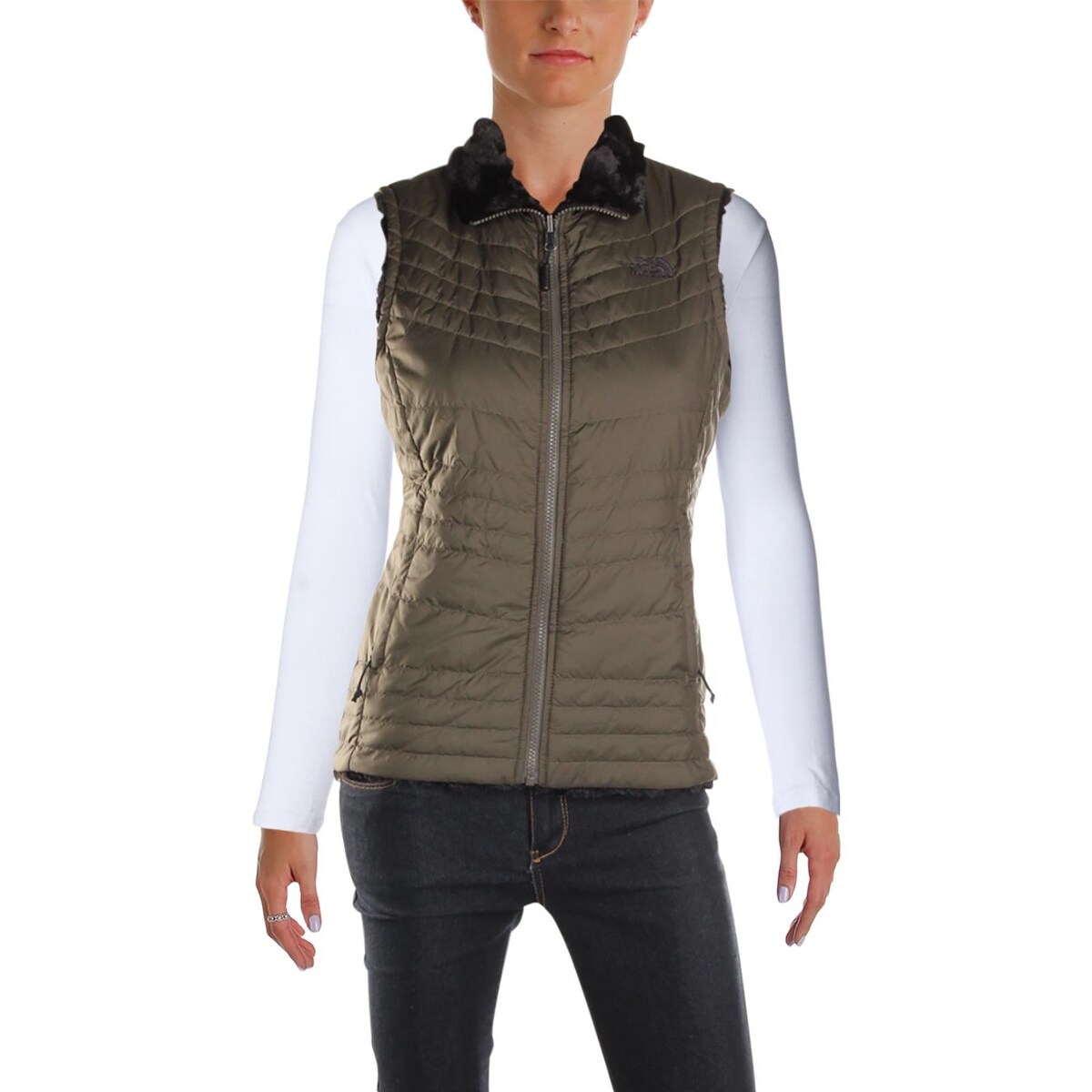 north face faux fur vest