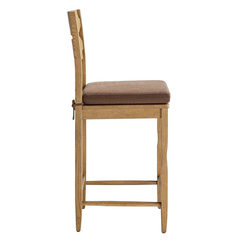 Jax Oak Wood Counter Stool With Wavy Razor Back and Cushion