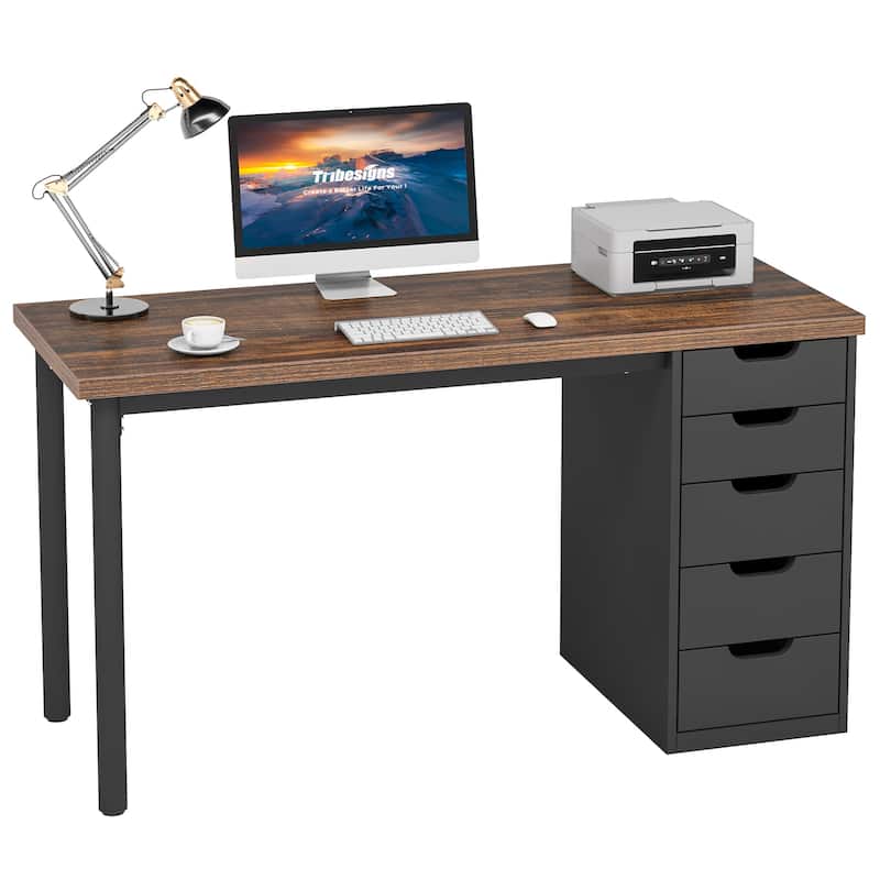 47-inche Computer Desk Study Writing Table with 5 Drawers for Home Office