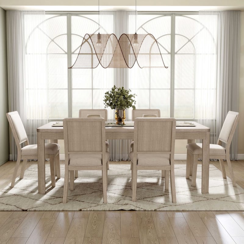 Furniture of America Billet Modern 7-Piece Natural Oak Wood Dining Set - Natural Oak