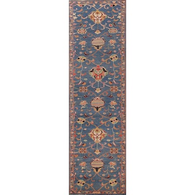 Blue Floral Ziegler Vegetable Dye Runner Rug Hand-Knotted Wool Carpet - 2'8" x 12'3"