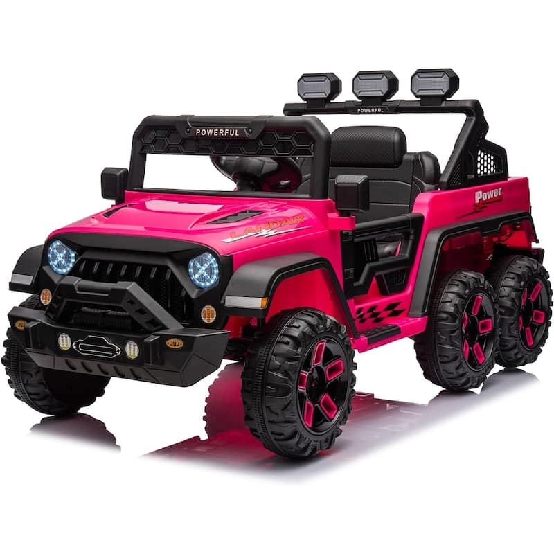 24V Electric Ride on Truck for Kids,Wide Seater Battery Powered Truck with Remote Control, Music,LED Cool Lighting,4WD