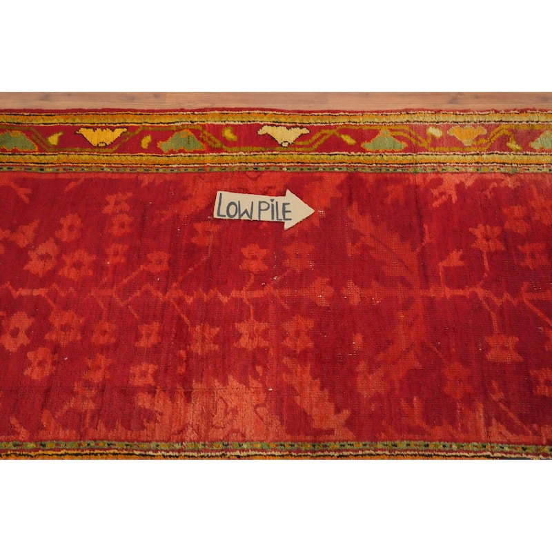 Hand Knotted Oriental 100% Wool Carpet Transitional Floral Red Oushak Runner Rug - 11' 11'' X 3' 2''