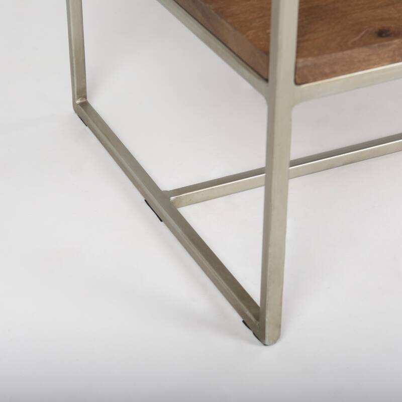 Morris II Medium Brown Solid Wood w/Silver Metal Frame 4-Tier Shelving Unit - 20" W x 15" D x 71" H