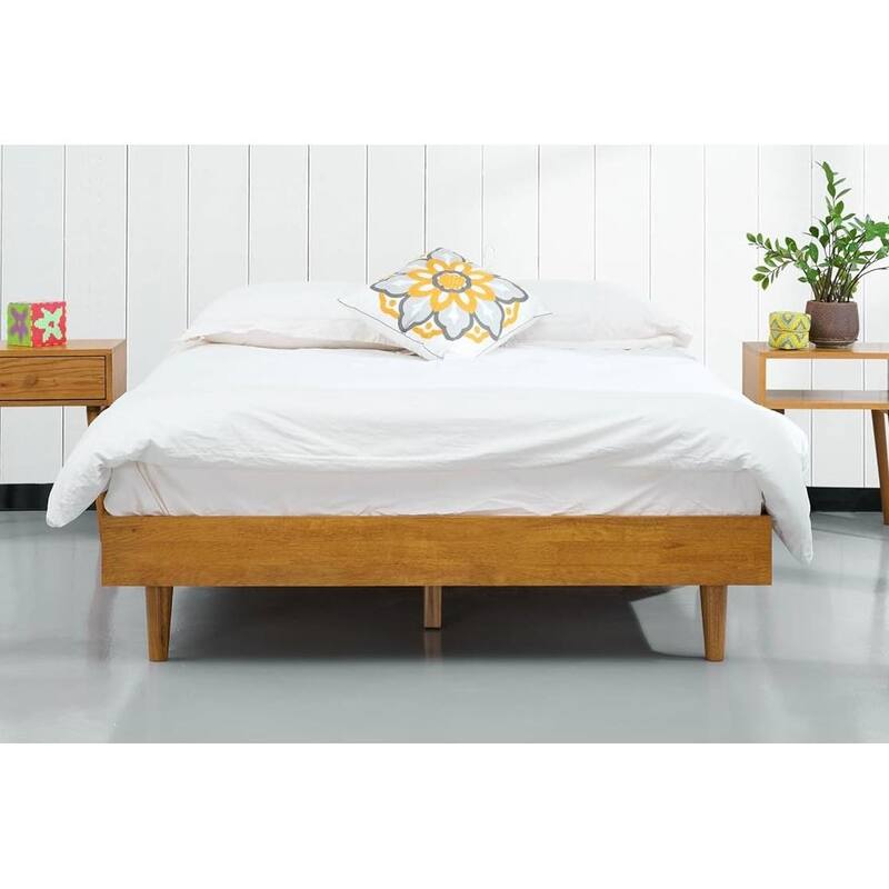 Modern Wooden Platform Bed Frame with Floating Design