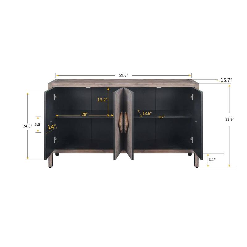 Roomfitters 4-Door Accent Cabinet with Carved Flower Handles, Antique Storage Sideboard for Living Room