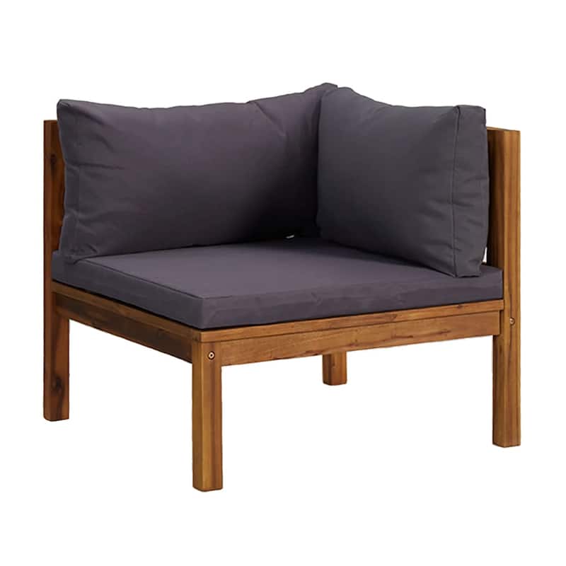 Outdoor Modular Sofa, 4 Seater, Brown Solid Acacia Wood, Gray Cushions