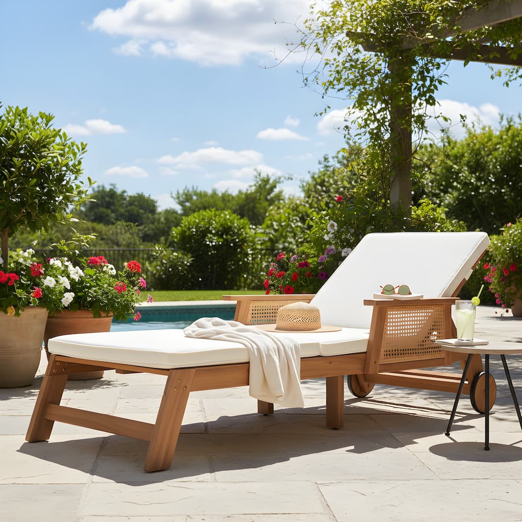 Christopher Knight Home - Soel Outdoor Acacia Wood Wicker 3-Position Adjustable Chaise Lounge with Wheels & Removable Cushion