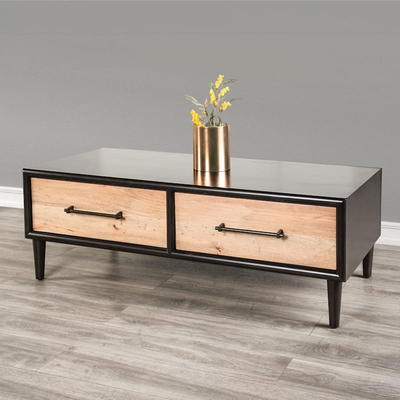 Furniture of America Marlowe Modern Farmhouse Black Natural Solid Wood Coffee Table