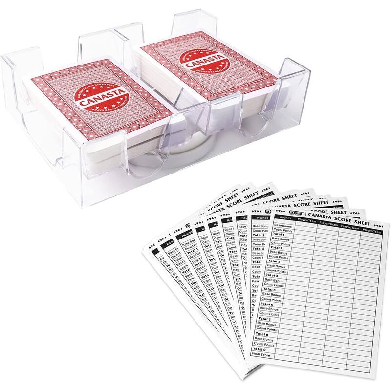 GSE™ Canasta Cards Game Set with 2-Deck Red Canasta Cards with Point Values, a Revolving Card Holder/Tray & 50 Score Pads