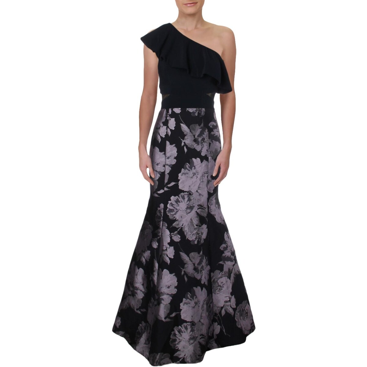 aqua one shoulder floral ball gown