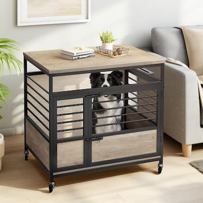Moasis Pet Dog Crate Furniture with Lockable Door and Wheels