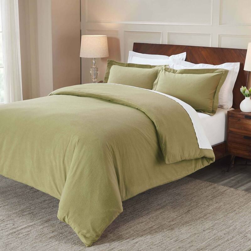 Blue Nile Mills Solid Flannel Cotton Duvet Cover Set - Twin - Sage