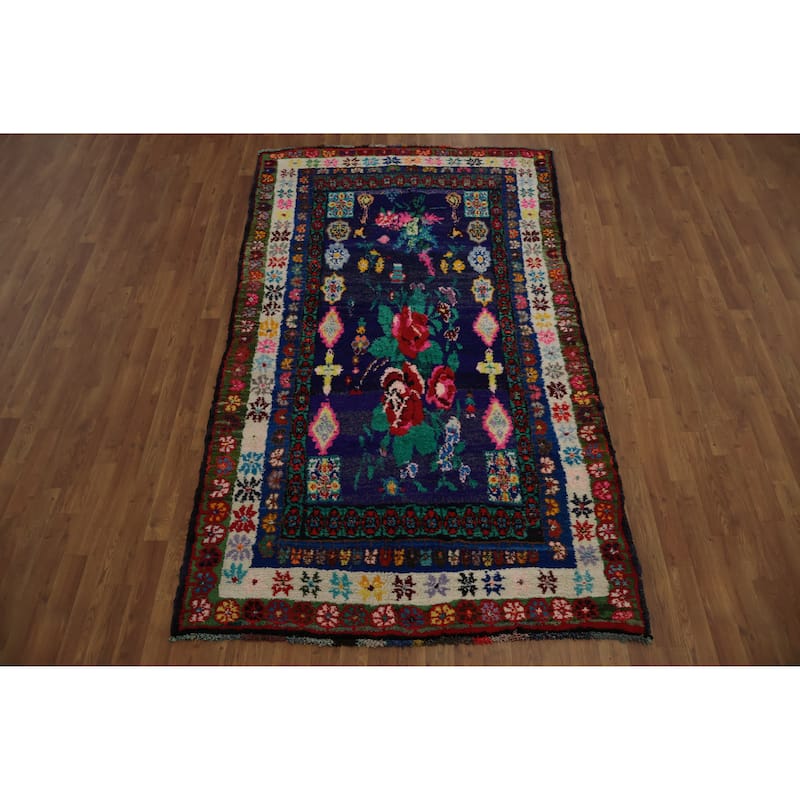 Hand Knotted Oriental 100% Wool Carpet Tribal Geometric Navy Blue & Blues Morocco Area Rug - 8' 3'' X 4' 8''