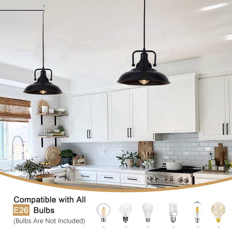 1-Light Traditional Hanging Kitchen Pendant Light Island Chandelier Lighting for Dining Room with Metal Cover & Plug