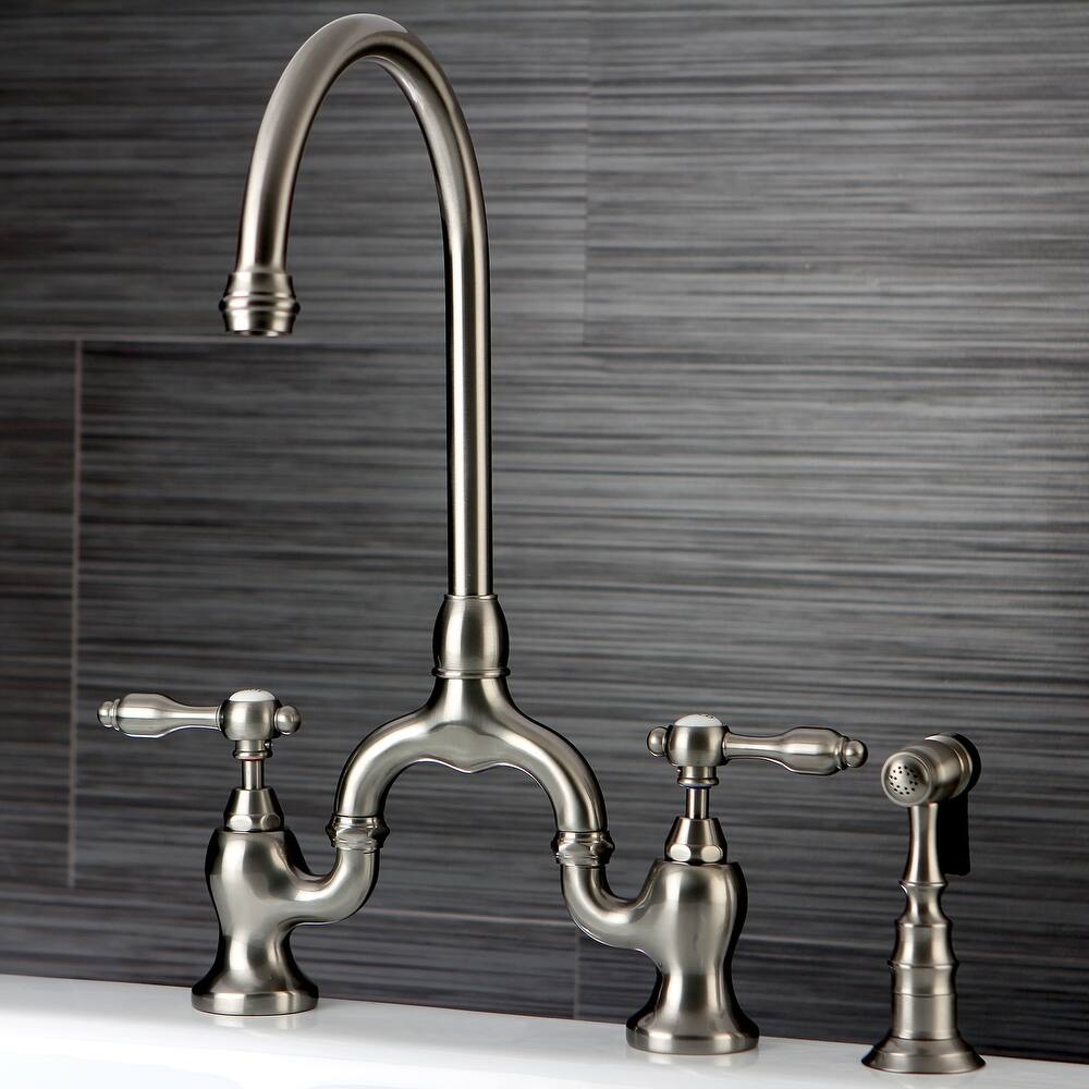 Kingston Brass Tudor Bridge Kitchen Faucet with Brass Sprayer