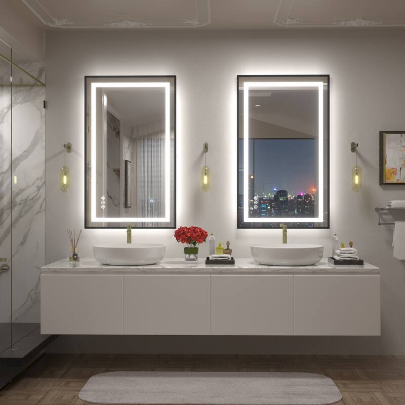 Black Metal Framed LED Front Light and Backlit Anti-Fog Wall Bathroom/ Vanity Mirror